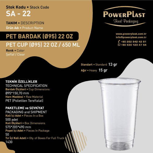 PET BARDAK (⌀95) 22 OZ
