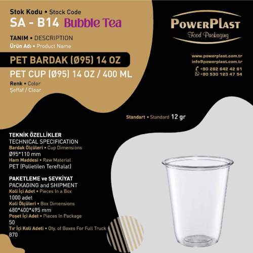 PET BARDAK Bubble Tea (⌀95) 14 OZ